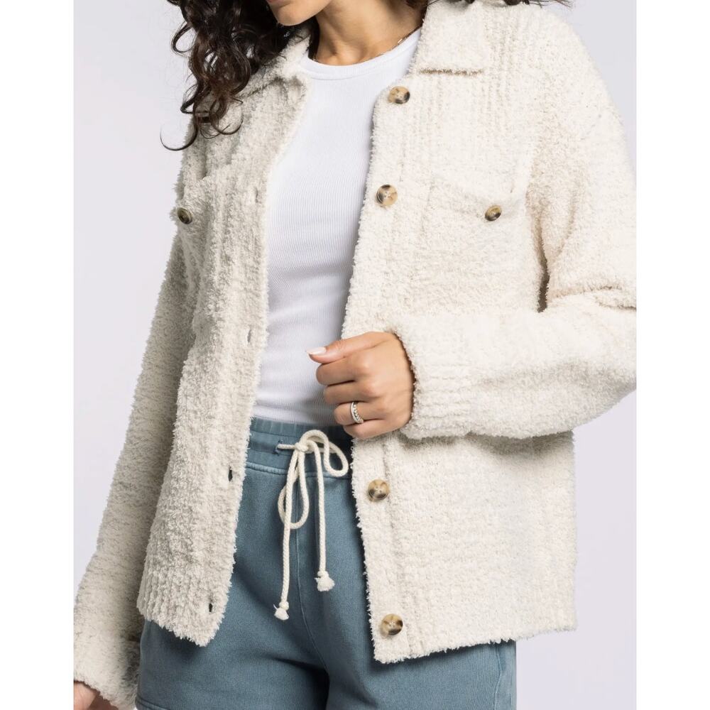 Thread & Supply Sherpa Button Front Small Cream Brazilian Sand Teddy Shacket